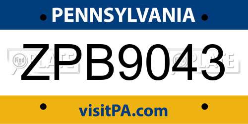 ZPB9043 Pennsylvania License Plate