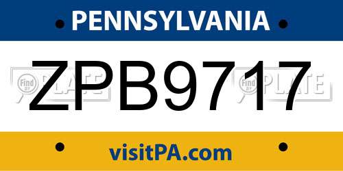 ZPB9717 Pennsylvania License Plate