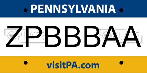 ZPBBBAA Pennsylvania License Plate