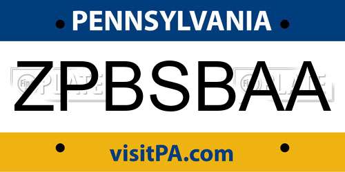 ZPBSBAA Pennsylvania License Plate