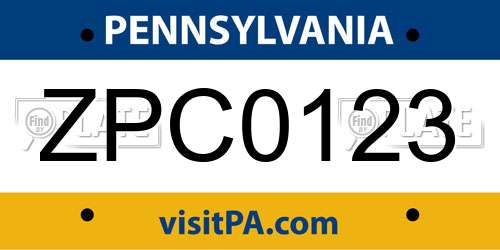 ZPC0123 Pennsylvania License Plate