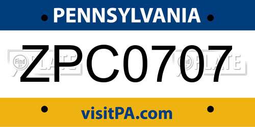 ZPC0707 Pennsylvania License Plate
