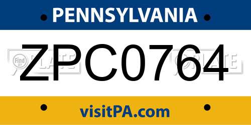 ZPC0764 Pennsylvania License Plate