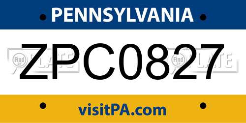 ZPC0827 Pennsylvania License Plate