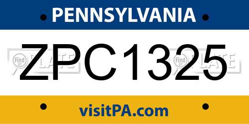 ZPC1325 Pennsylvania License Plate