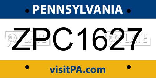 ZPC1627 Pennsylvania License Plate