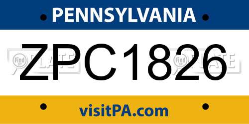 ZPC1826 Pennsylvania License Plate