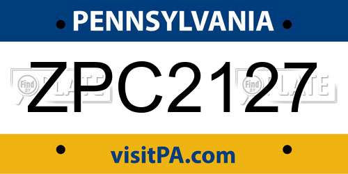 ZPC2127 Pennsylvania License Plate