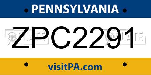 ZPC2291 Pennsylvania License Plate