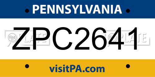 ZPC2641 Pennsylvania License Plate