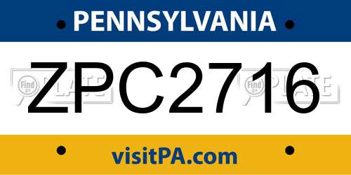 ZPC2716 Pennsylvania License Plate