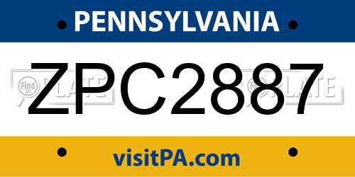 ZPC2887 Pennsylvania License Plate