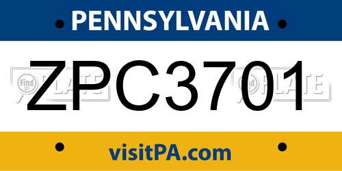 ZPC3701 Pennsylvania License Plate