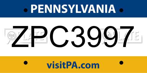 ZPC3997 Pennsylvania License Plate