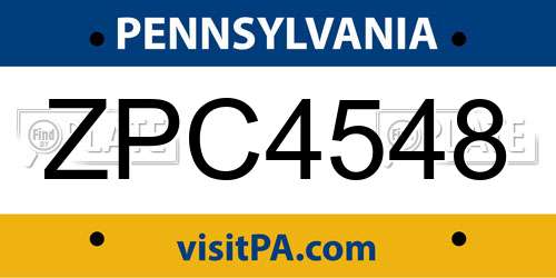ZPC4548 Pennsylvania License Plate