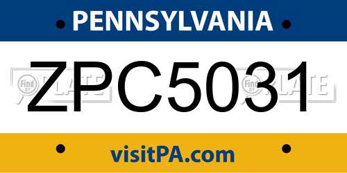 ZPC5031 Pennsylvania License Plate