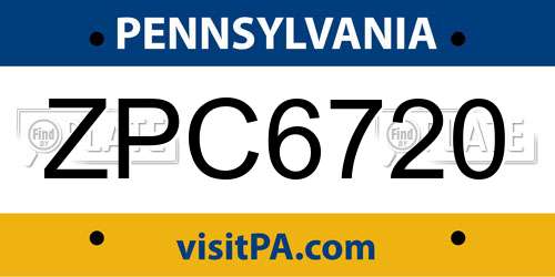 ZPC6720 Pennsylvania License Plate