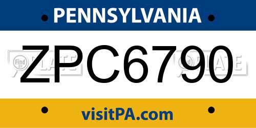 ZPC6790 Pennsylvania License Plate