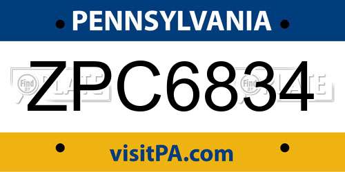 ZPC6834 Pennsylvania License Plate
