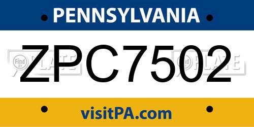 ZPC7502 Pennsylvania License Plate