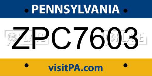 ZPC7603 Pennsylvania License Plate
