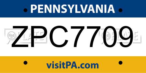 ZPC7709 Pennsylvania License Plate