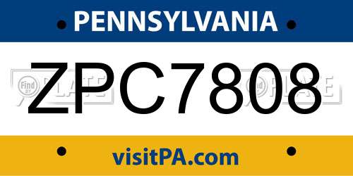 ZPC7808 Pennsylvania License Plate