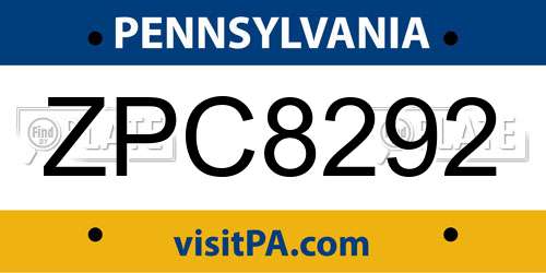 ZPC8292 Pennsylvania License Plate