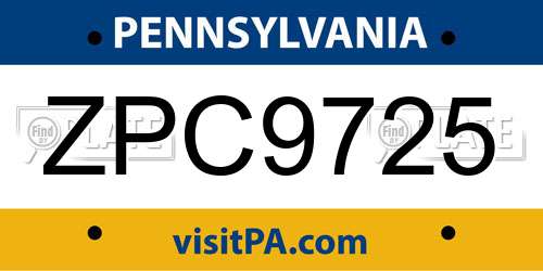 ZPC9725 Pennsylvania License Plate