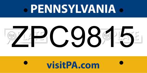 ZPC9815 Pennsylvania License Plate