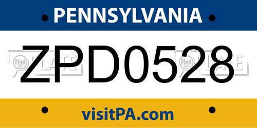 ZPD0528 Pennsylvania License Plate