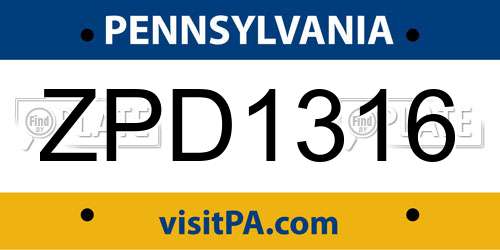 ZPD1316 Pennsylvania License Plate