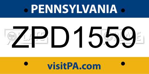 ZPD1559 Pennsylvania License Plate
