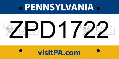 ZPD1722 Pennsylvania License Plate