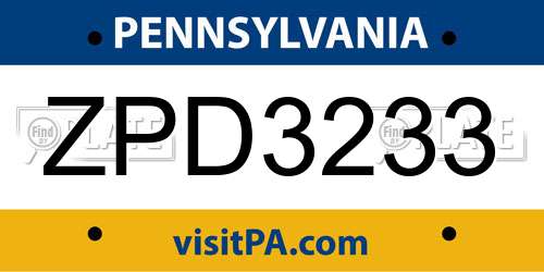 ZPD3233 Pennsylvania License Plate