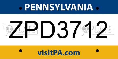 ZPD3712 Pennsylvania License Plate