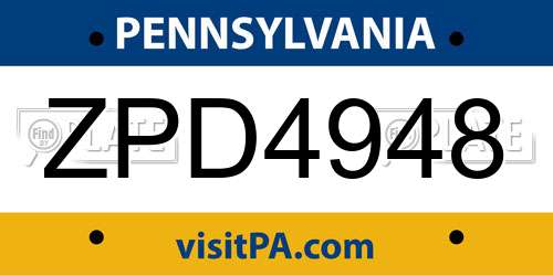 ZPD4948 Pennsylvania License Plate