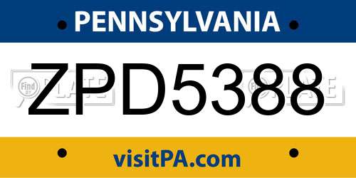 ZPD5388 Pennsylvania License Plate