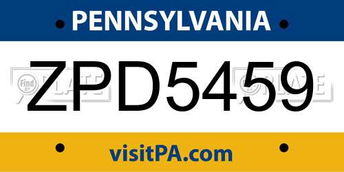 ZPD5459 Pennsylvania License Plate