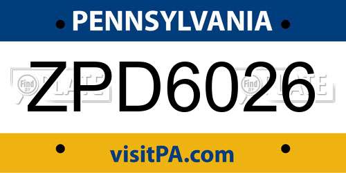 ZPD6026 Pennsylvania License Plate
