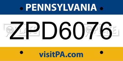 ZPD6076 Pennsylvania License Plate