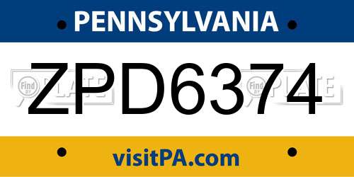 ZPD6374 Pennsylvania License Plate