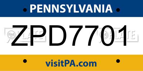 ZPD7701 Pennsylvania License Plate