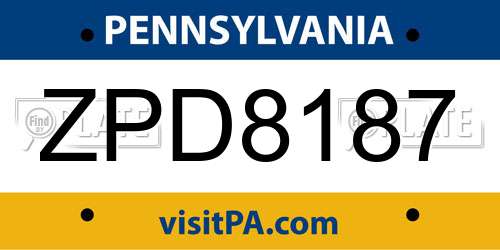 ZPD8187 Pennsylvania License Plate