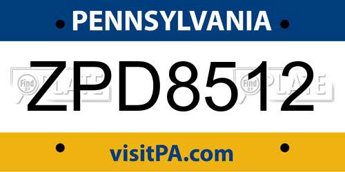 ZPD8512 Pennsylvania License Plate