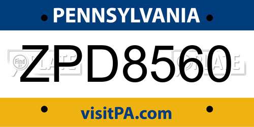 ZPD8560 Pennsylvania License Plate