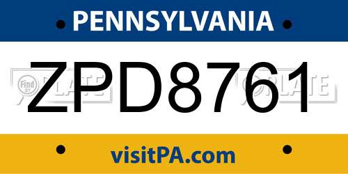 ZPD8761 Pennsylvania License Plate