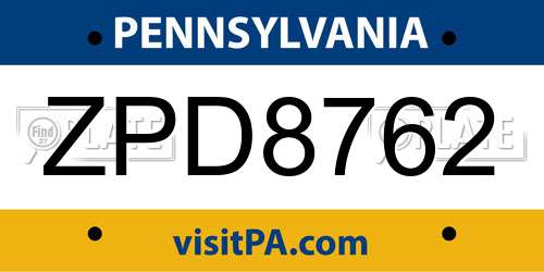 ZPD8762 Pennsylvania License Plate