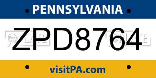 ZPD8764 Pennsylvania License Plate
