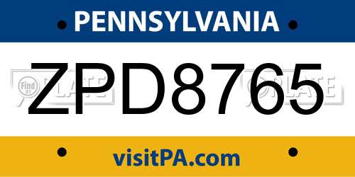 ZPD8765 Pennsylvania License Plate